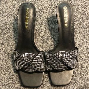 🌸4/$20🌸Olivia Miller Women's Black Rhinestone Heeled Sandals Size 10 NWOT